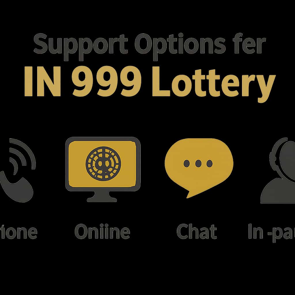 An illustration detailing support options for IN 999 Lottery.