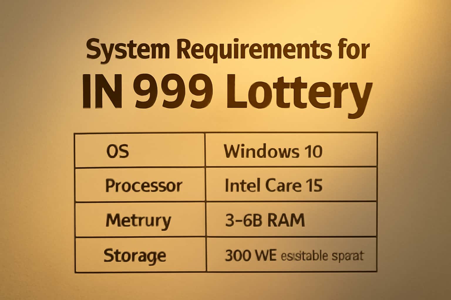 An infographic showcasing the system requirements for IN 999 Lottery with a futuristic design.