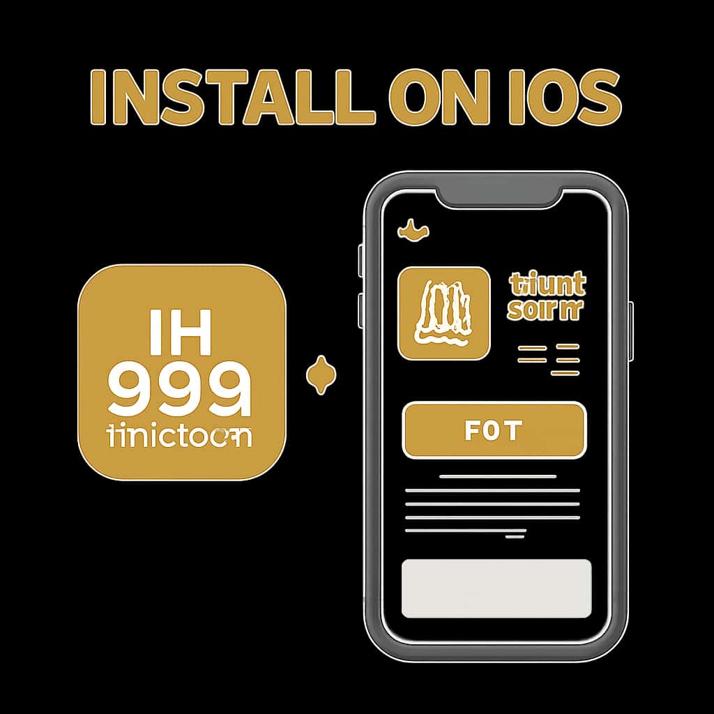 Illustration explaining the installation steps for IN 999 Lottery on iOS.