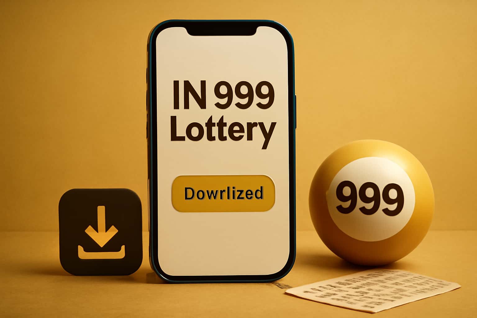 Illustration of the IN 999 Lottery Download process with a modern aesthetic.