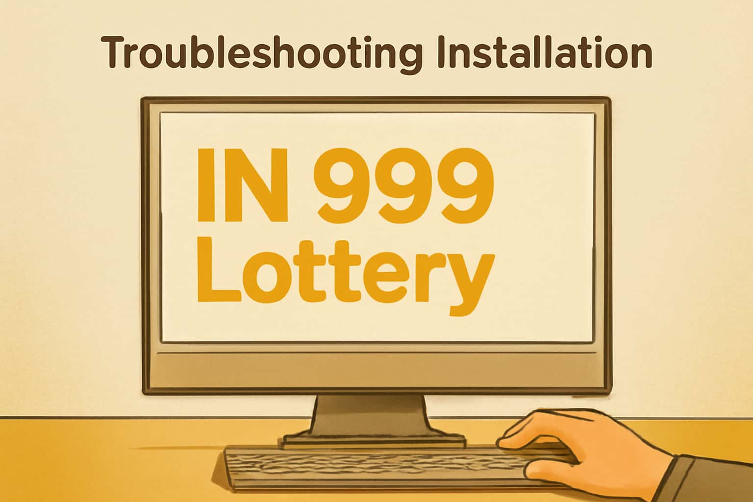 Informational scene about troubleshooting installation for the IN 999 Lottery app.